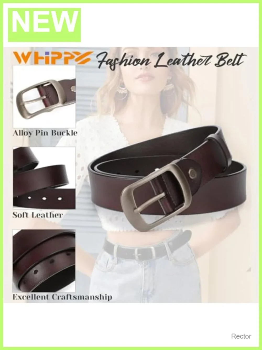 Genuine Leather Belt with Metal Pin Buckle for Women
